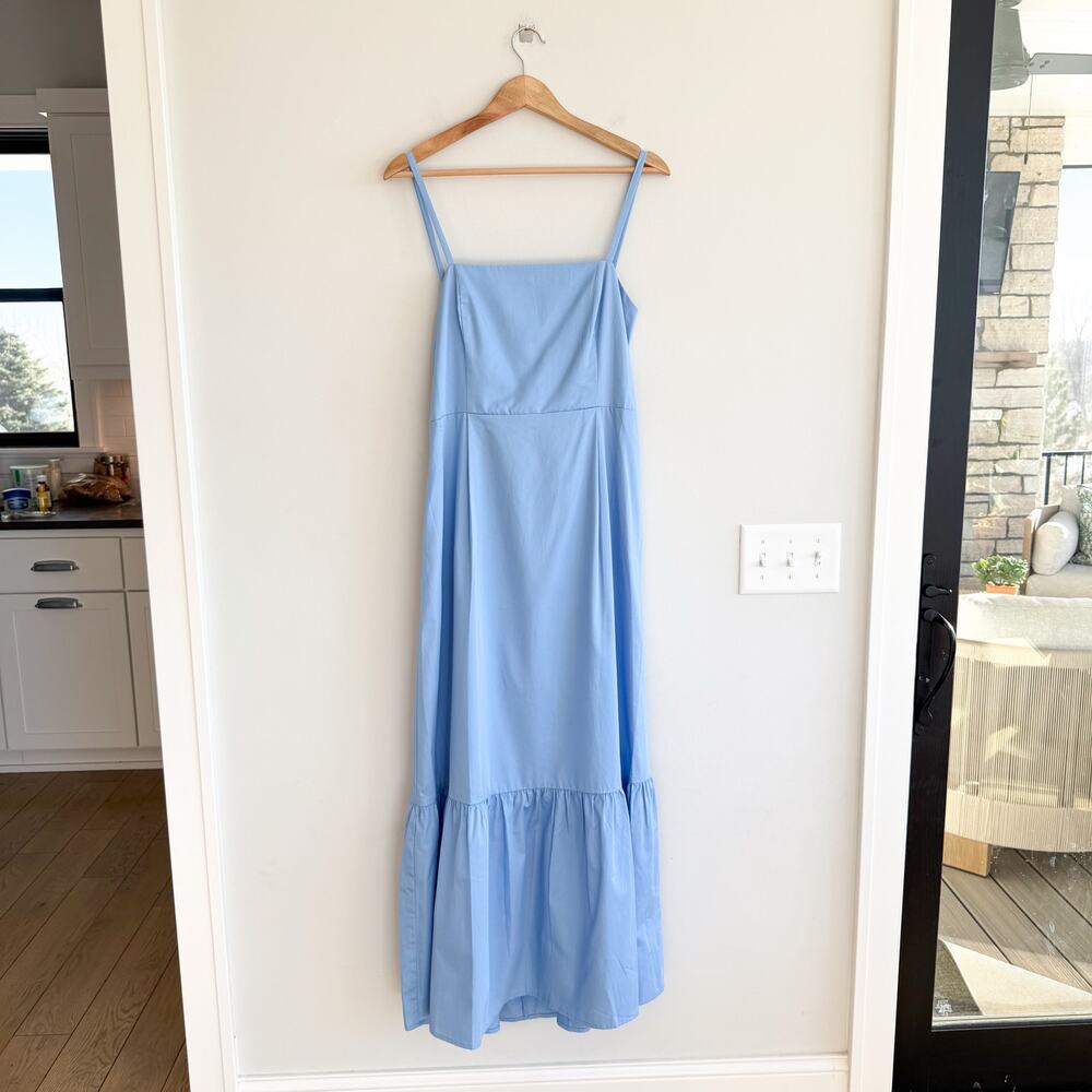 CeCe Bow Back Sleeveless Smocked Cut Out Maxi Dress Blue L